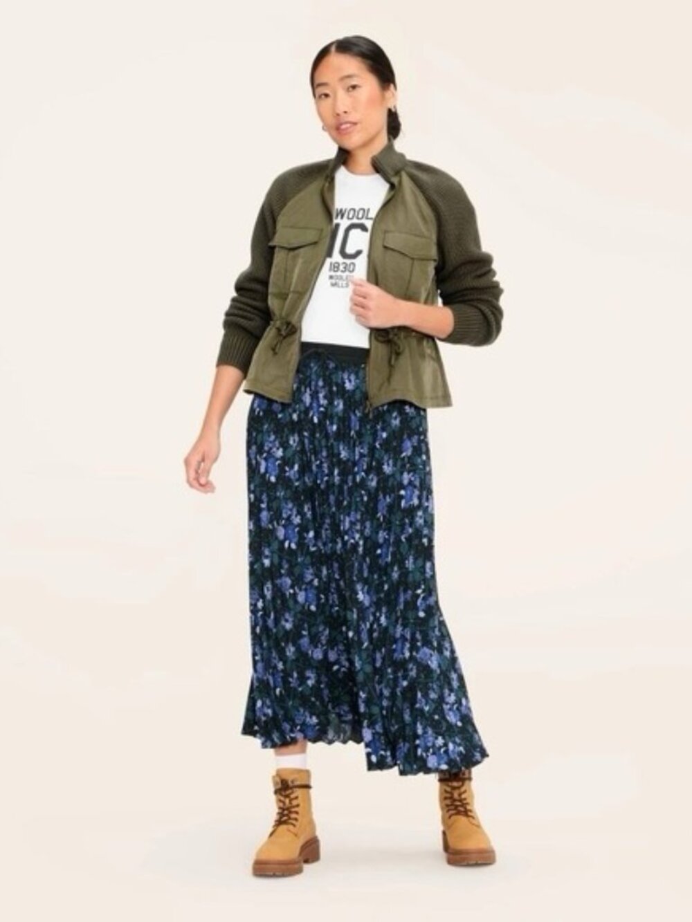 NEW Women's Floral Midi A-Line Pleated Skirt Woolrich x Target Blue Sz Small